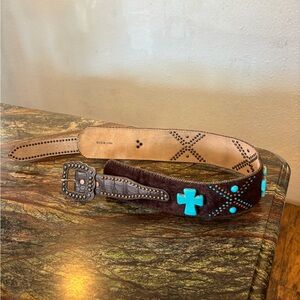 Angel ranch Brown leather and Turquoise Western Belt